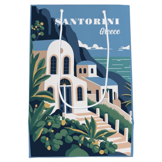 Custom Text Santorini Griechenland Mittlere Geschenktüte (Rückseite)