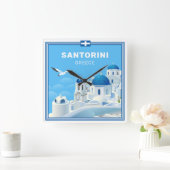 Custom Text Santorini Griechenland Quadratische Wanduhr (Zuhause)