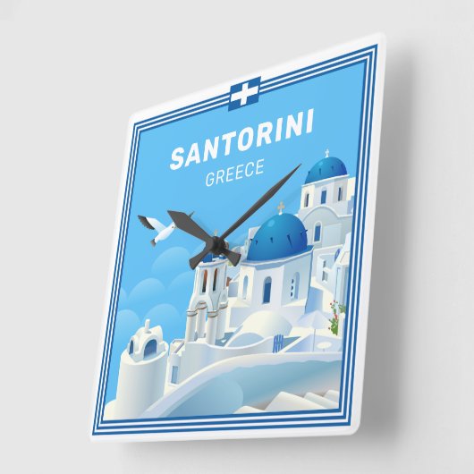 Custom Text Santorini Griechenland Quadratische Wanduhr (Winkel)