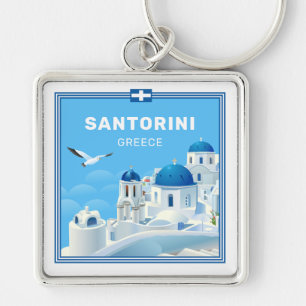 Custom Text Santorini Griechenland Schlüsselanhänger