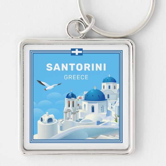 Custom Text Santorini Griechenland Schlüsselanhänger (Vorne)