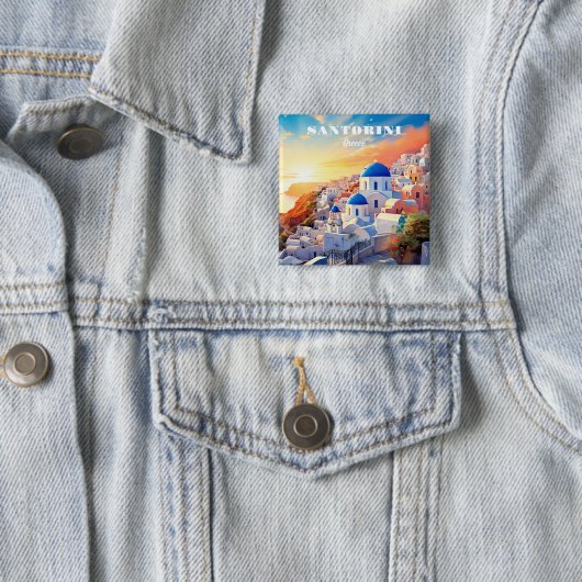 Custom Text Santorini Griechenland Sunset Button (Beispiel)