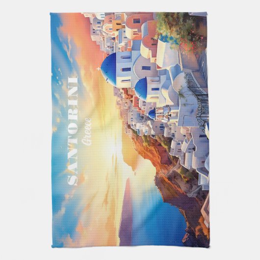 Custom Text Santorini Griechenland Sunset Geschirrtuch (Vertikal)