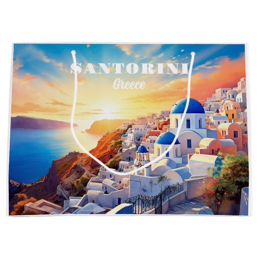 Custom Text Santorini Griechenland Sunset Große Geschenktüte (Vorderseite)