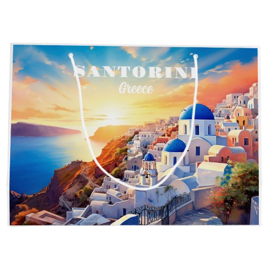 Custom Text Santorini Griechenland Sunset Große Geschenktüte (Rückseite)