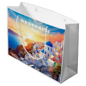Custom Text Santorini Griechenland Sunset Große Geschenktüte (Rückseite Schrägansicht)