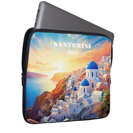 Custom Text Santorini Griechenland Sunset Laptopschutzhülle (Vorne Rechts)