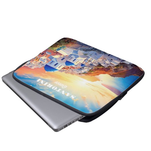 Custom Text Santorini Griechenland Sunset Laptopschutzhülle (Vorne Knopf)
