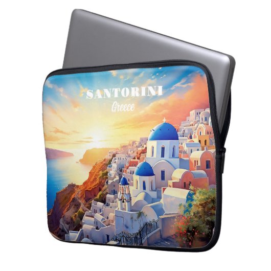 Custom Text Santorini Griechenland Sunset Laptopschutzhülle (Vorderseite Links)