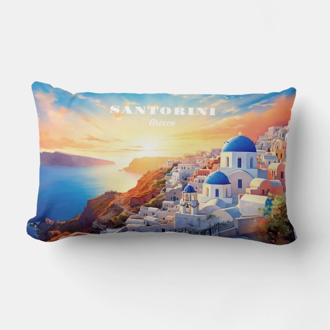 Custom Text Santorini Griechenland Sunset Lendenkissen (Vorderseite)