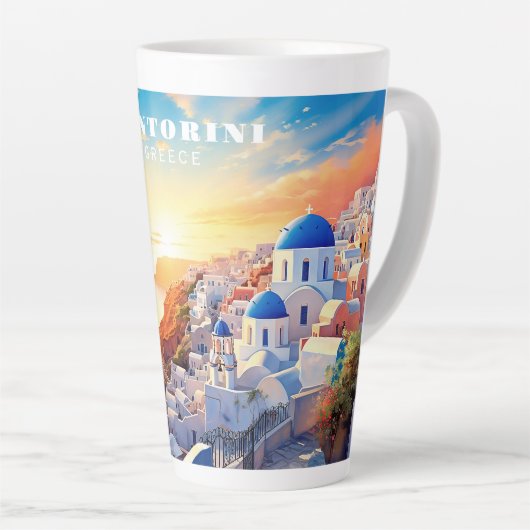 Custom Text Santorini Griechenland Sunset Milchtasse (Rechte Ecke)