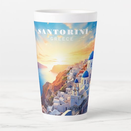 Custom Text Santorini Griechenland Sunset Milchtasse (Vorderseite)