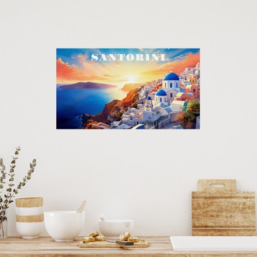 Custom Text Santorini Griechenland Sunset Poster (Küche)