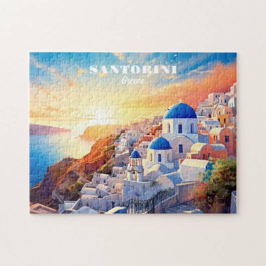 Custom Text Santorini Griechenland Sunset Puzzle (Horizontal)