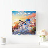 Custom Text Santorini Griechenland Sunset Quadratische Wanduhr (Zuhause)