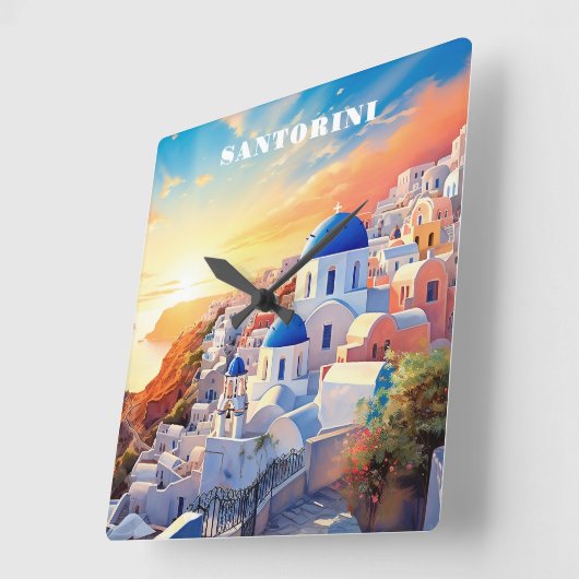 Custom Text Santorini Griechenland Sunset Quadratische Wanduhr (Winkel)