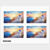 Custom Text Santorini Griechenland Sunset Rechteckiger Aufkleber (Blatt)