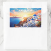 Custom Text Santorini Griechenland Sunset Rechteckiger Aufkleber (Tasche)