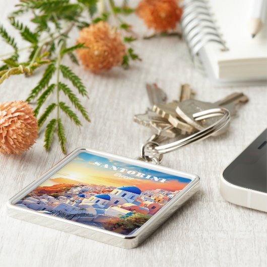 Custom Text Santorini Griechenland Sunset Schlüsselanhänger (Seite)