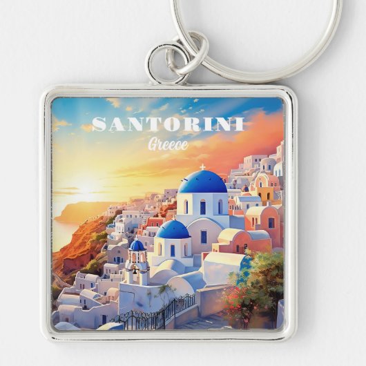 Custom Text Santorini Griechenland Sunset Schlüsselanhänger (Vorne)