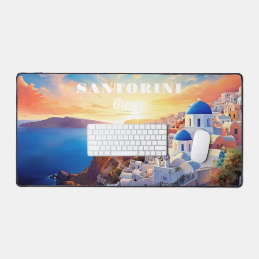 Custom Text Santorini Griechenland Sunset Schreibtischunterlage (Tastatur & Maus)