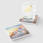 Custom Text Santorini Griechenland Sunset Steinuntersetzer (Seitenansicht)