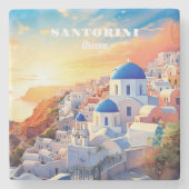 Custom Text Santorini Griechenland Sunset Steinuntersetzer (Vorderseite)
