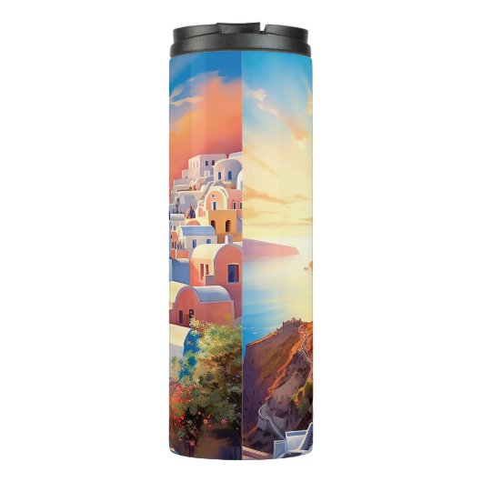 Custom Text Santorini Griechenland Sunset Thermosbecher (Rückseite)