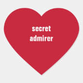 CUSTOM TEXT SECRET ADMIRER RED HEART Herz-Aufkleber (Vorderseite)
