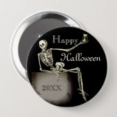 Custom Text Skeleton auf Tomb Happy Halloween Button (Vorne & Hinten)
