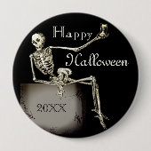 Custom Text Skeleton auf Tomb Happy Halloween Button (Vorderseite)