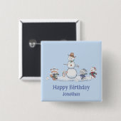 Custom Text Snowball Fight Happy Birthday Personal Button (Vorne & Hinten)