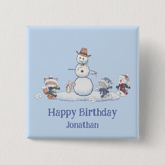Custom Text Snowball Fight Happy Birthday Personal Button (Vorderseite)