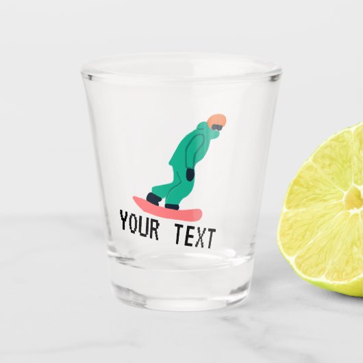 Custom Text Snowboarder Green Anzug Snowboarden Schnapsglas (Vorderseite)