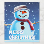 Custom Text Snowman Art 1 Frohe Weihnachtsmalerei Weinetikett (Einzelnes Label)