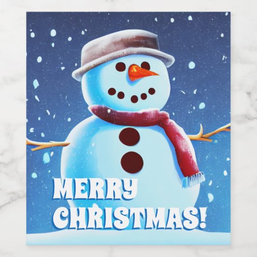 Custom Text Snowman Art 1 Frohe Weihnachtsmalerei Weinetikett (Einzelnes Label)