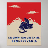 Custom Text Snowmobile Berge Vintage Travel Poster (Vorne)