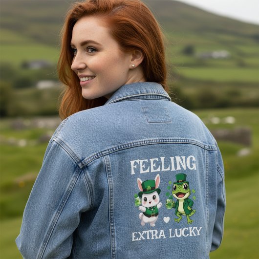 Custom Text St. Patrick's Day Frog and Bunny Jeansjacke
