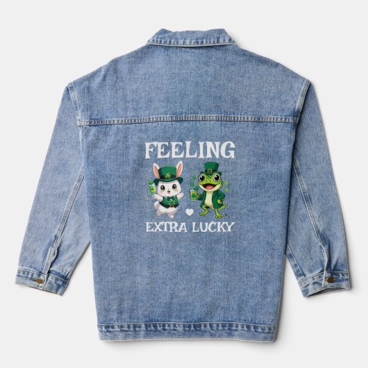 Custom Text St. Patrick's Day Frog and Bunny Jeansjacke (Rückseite)