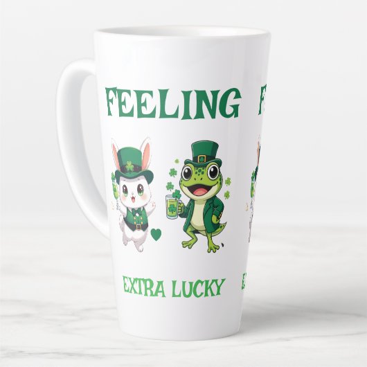 Custom Text St. Patrick's Day Frog and Bunny Milchtasse (Linke Ecke)