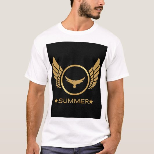 Custom Text Summer Vibes Gold Adlerbild Weiß T-Shirt (Vorderseite)