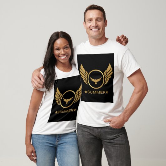 Custom Text Summer Vibes Gold Adlerbild Weiß T-Shirt (Unisex)