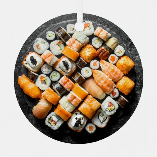 Custom Text Sushi Platter Ornament Aus Metall (Vorderseite)