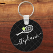 Custom Text Tennis Ball Racket Mit Monogramm Schlüsselanhänger (Vorderseite)