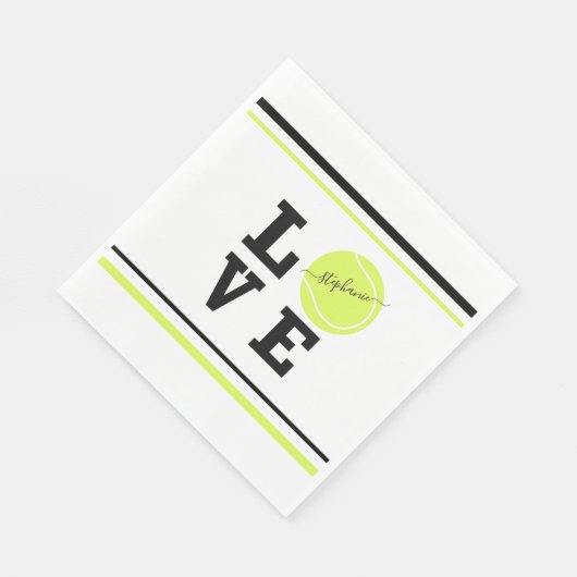 Custom Text Tennis Ball Racket Party Serviette (Ecke)