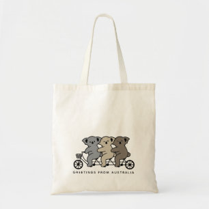 Custom Text Three Koalas Riding Tandem Tragetasche