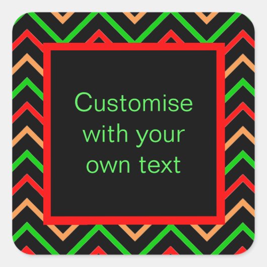 Custom Text Trendy Chevron Black Quadratischer Aufkleber (Vorderseite)