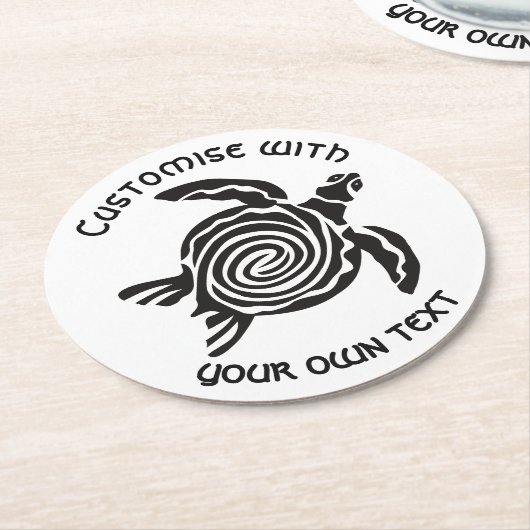 Custom Text Tribal Turtle Design  Runder Pappuntersetzer (Angewinkelt)