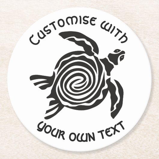 Custom Text Tribal Turtle Design Runder Pappuntersetzer (Vorderseite)