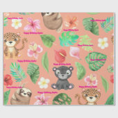 Custom Text Tropical Baby Animals Kindergeburtstag Geschenkpapier (Flach)